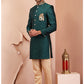 Teal Green Embroidered Raw Silk Sherwani - Lashkaraa