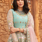 Dusty Mint and Pink Embroidered Peplum Anarkali
