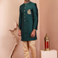 Teal Green Embroidered Raw Silk Sherwani - Lashkaraa