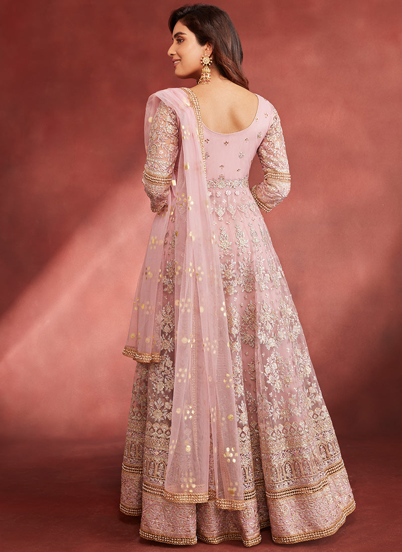 Rose Pink Embroidered Pant Style Anarkali