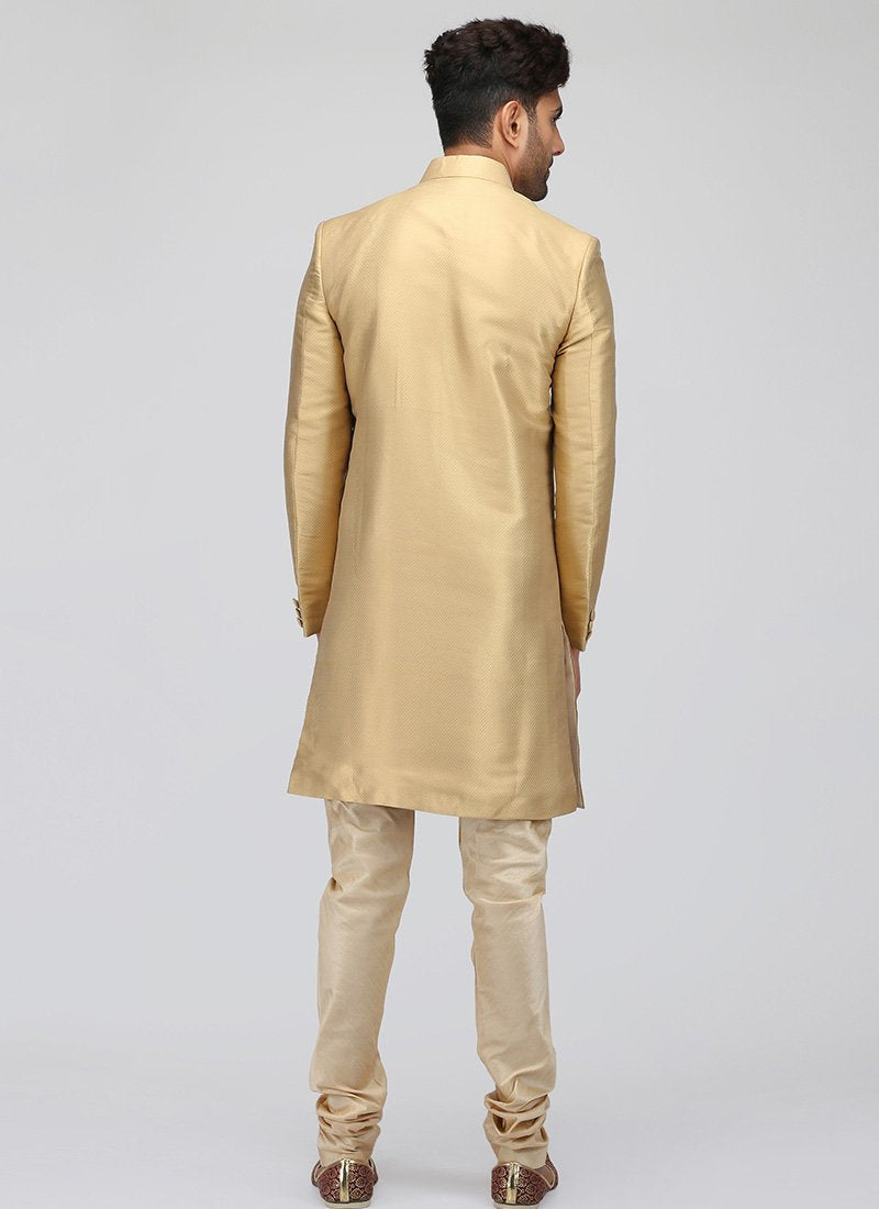 Golden Silk Sherwani - Lashkaraa
