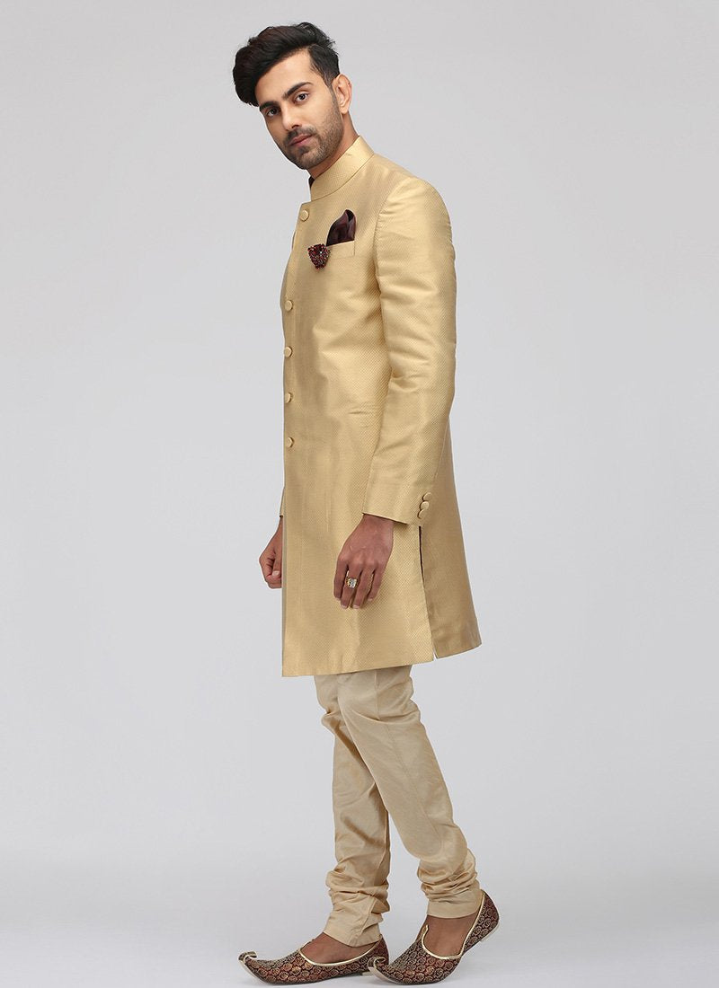 Golden Silk Sherwani - Lashkaraa