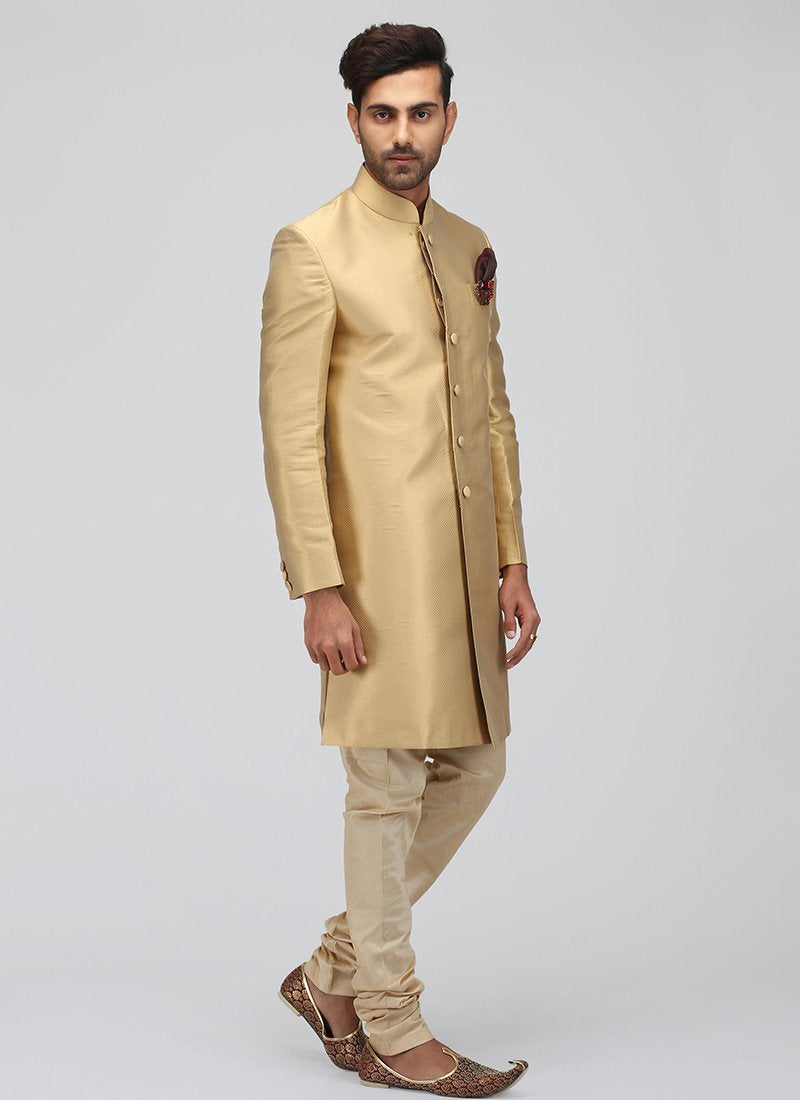 Golden Silk Sherwani - Lashkaraa