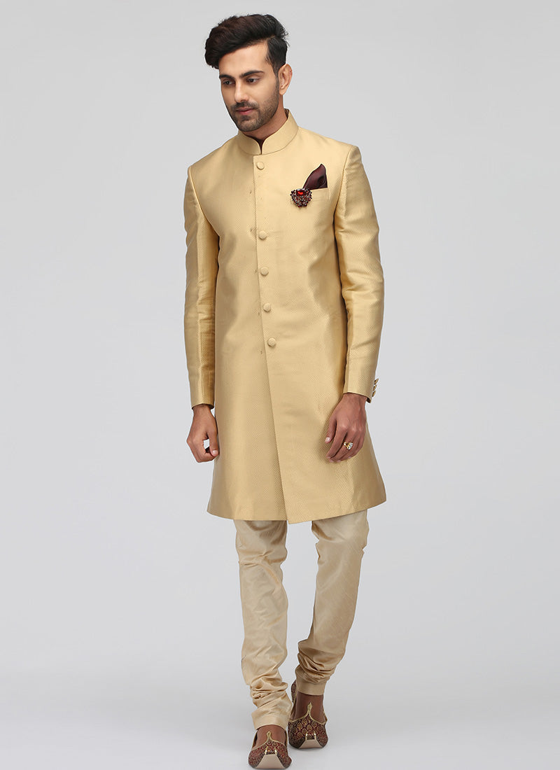 Golden Silk Sherwani - Lashkaraa