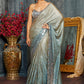 Dusty Blue Ombre Sequins Embroidered Saree