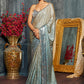 Dusty Blue Ombre Sequins Embroidered Saree