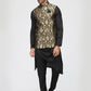 Black Cowled Kurta Pyjama Set with Brocade Waistcoat - Lashkaraa