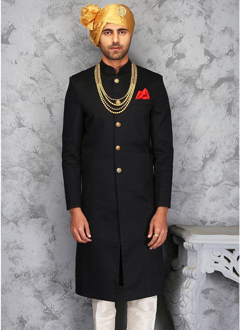 Black and White Silk Sherwani - Lashkaraa