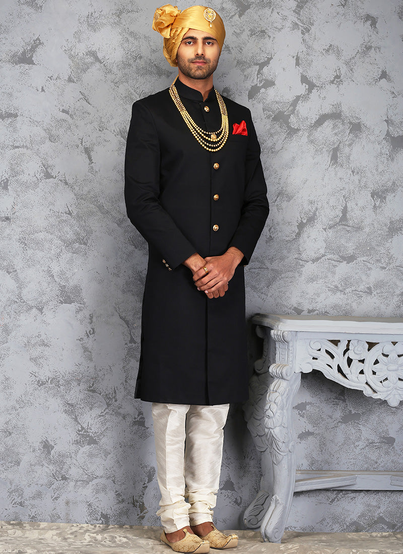 Black and White Silk Sherwani - Lashkaraa