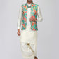 White Pathani Suit Set with Floral Waistcoat - Lashkaraa