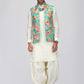 White Pathani Suit Set with Floral Waistcoat - Lashkaraa