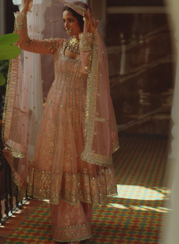 Orange Zari Work Anarkali Palazzo Set With Dupatta main image 0