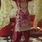 Wine and Green Embroidered Straight Suit