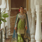Olive Green and Blue Embroidered Gharara Suit