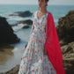 Off White Floral Printed Anarkali