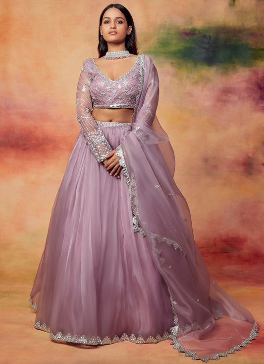 Dusty Purple Embroidered Organza Lehenga