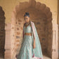 Mint and Hot Pink Embroidered Net Lehenga