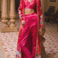 Red Crop Pant Set With Printed Jacket