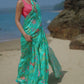 Sea Green and Pink Floral Printed Saree