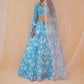 Sky Blue and White Floral Printed Lehenga