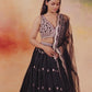 Black and Gold Embroidered Satin Lehenga