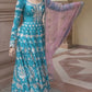 Teal Embroidered Satin Anarkali