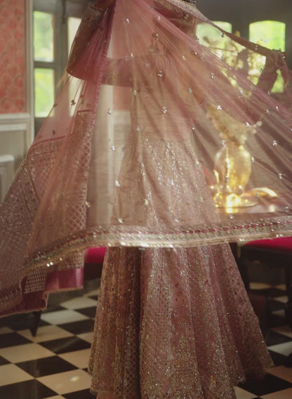 Light Pink Embroidered Anarkali Style Sharara Suit