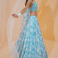 Pastel Blue White Floral Printed Lehenga