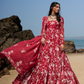Deep Red Floral Printed Anarkali
