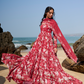 Deep Red Floral Printed Anarkali