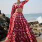 Deep Red Floral Printed Lehenga
