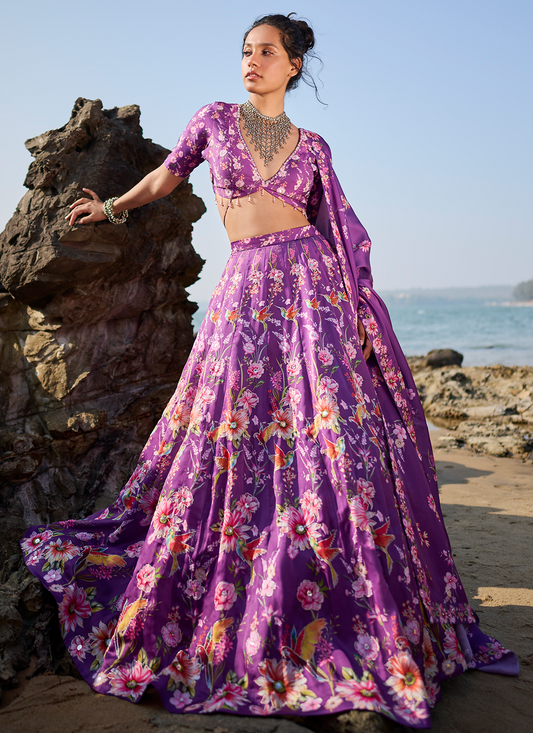 Purple Floral Printed Lehenga