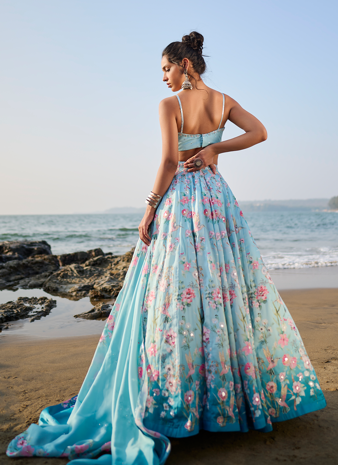 Light Blue Floral Printed Lehenga