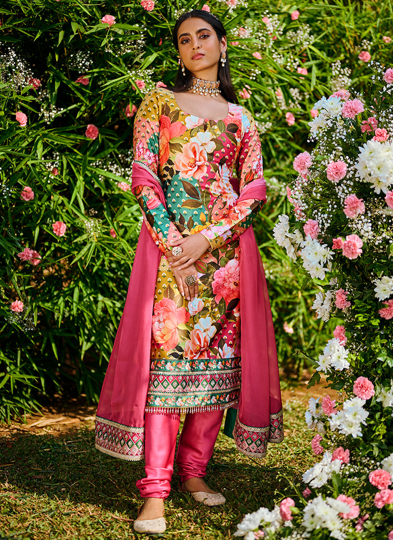 Multi Floral Printed Straight Suit