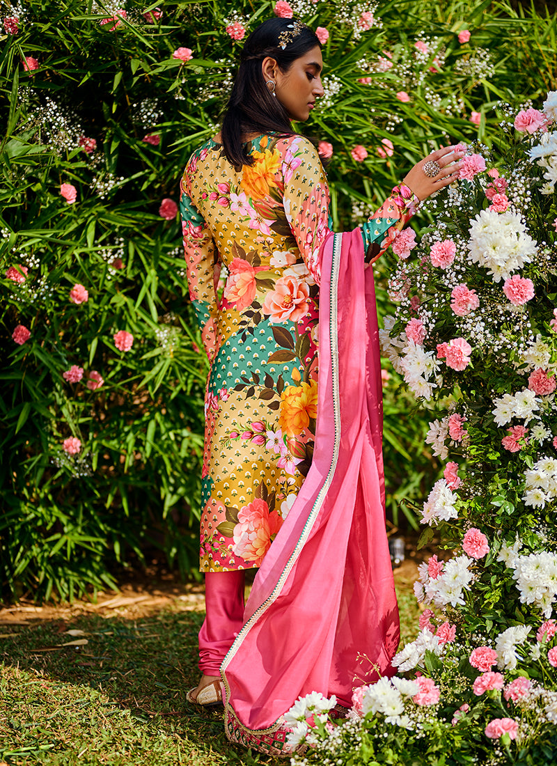 Multi Floral Printed Straight Suit