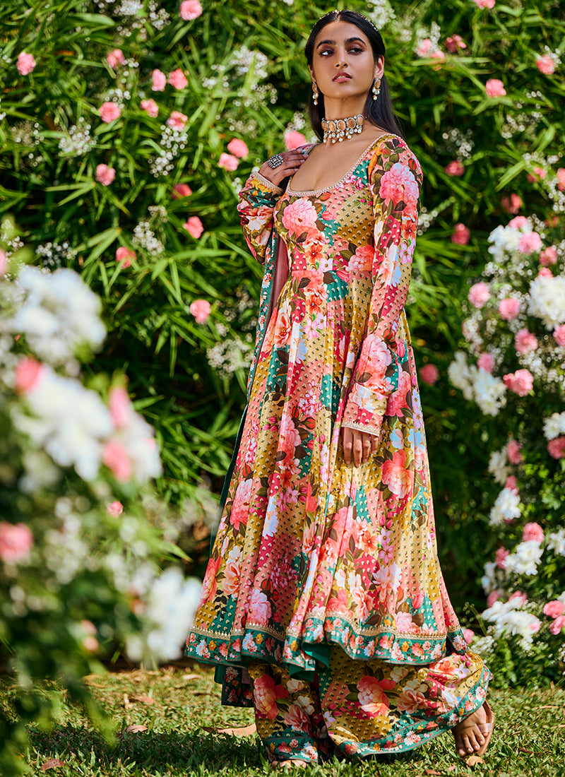 Multi Floral Printed Anarkali Palazzo Set