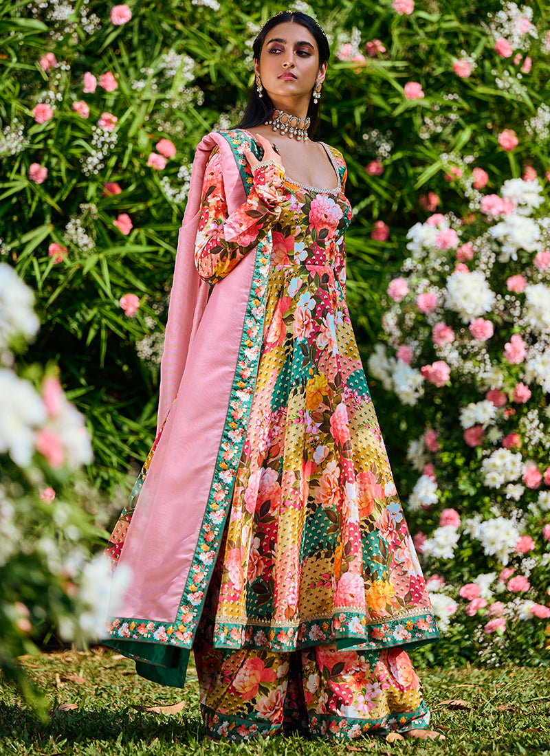 Multi Floral Printed Anarkali Palazzo Set