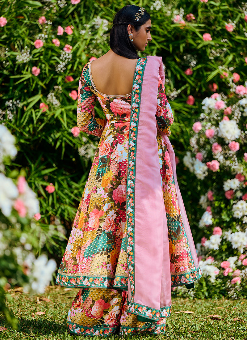 Multi Floral Printed Anarkali Palazzo Set