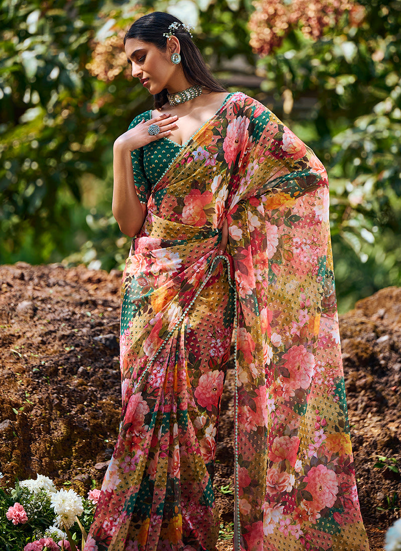 Multi Floral Printed Saree