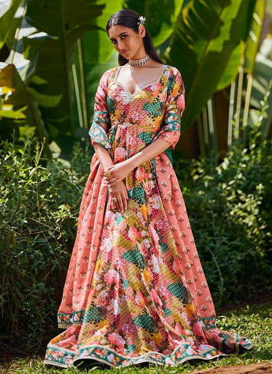 Multi Floral Printed Anarkali