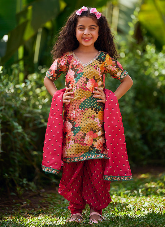 Kids Multi Floral Printed Punjabi Suit