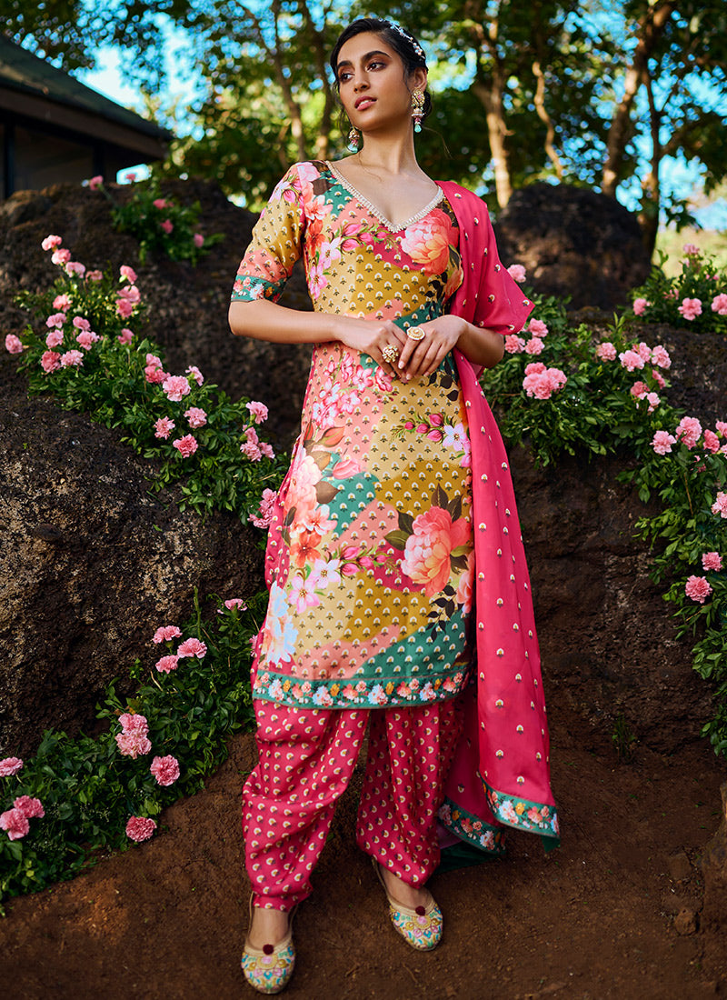 Multi Floral Printed Punjabi Suit