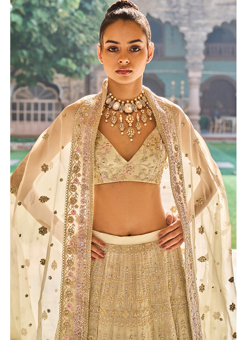 Dusty Mint Organza Lehenga