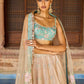 Golden Beige and Dusty Teal Embroidered Lehenga