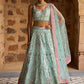 Mint and Hot Pink Embroidered Net Lehenga