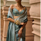 Multicolor Green Satin Organza Saree