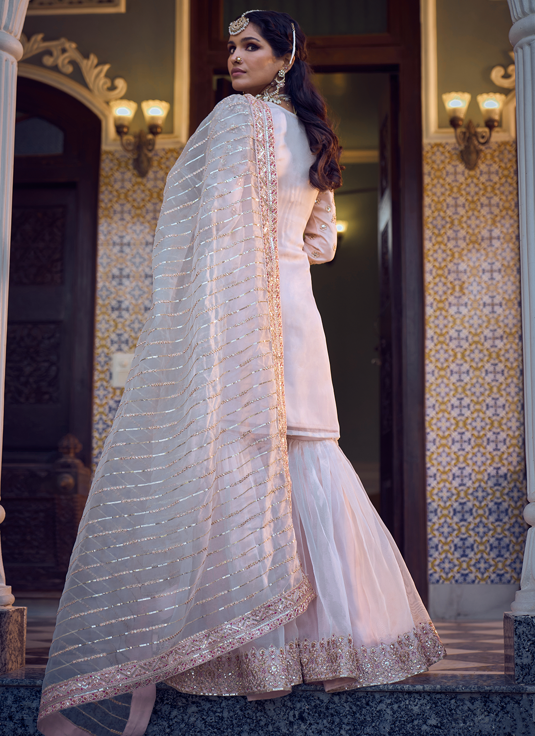 Off White Embroidered Gharara Suit