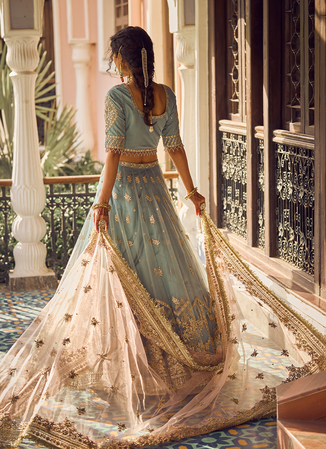 Baby pink and sky 2025 blue lehenga