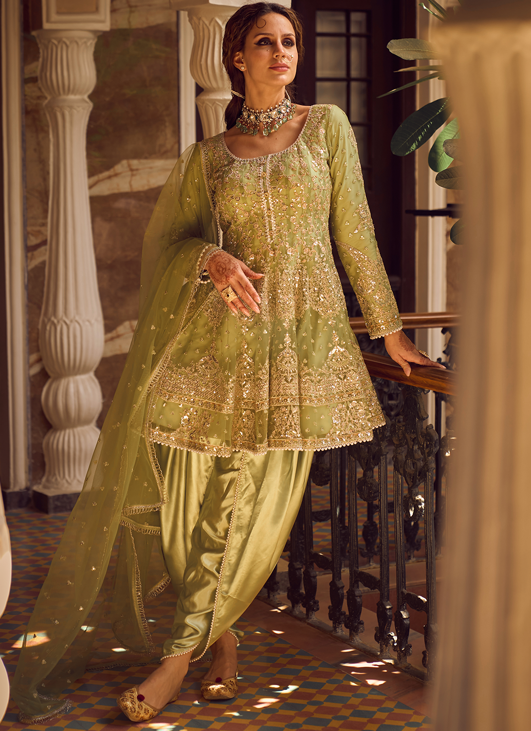 Light Green Peplum Style Punjabi Suit