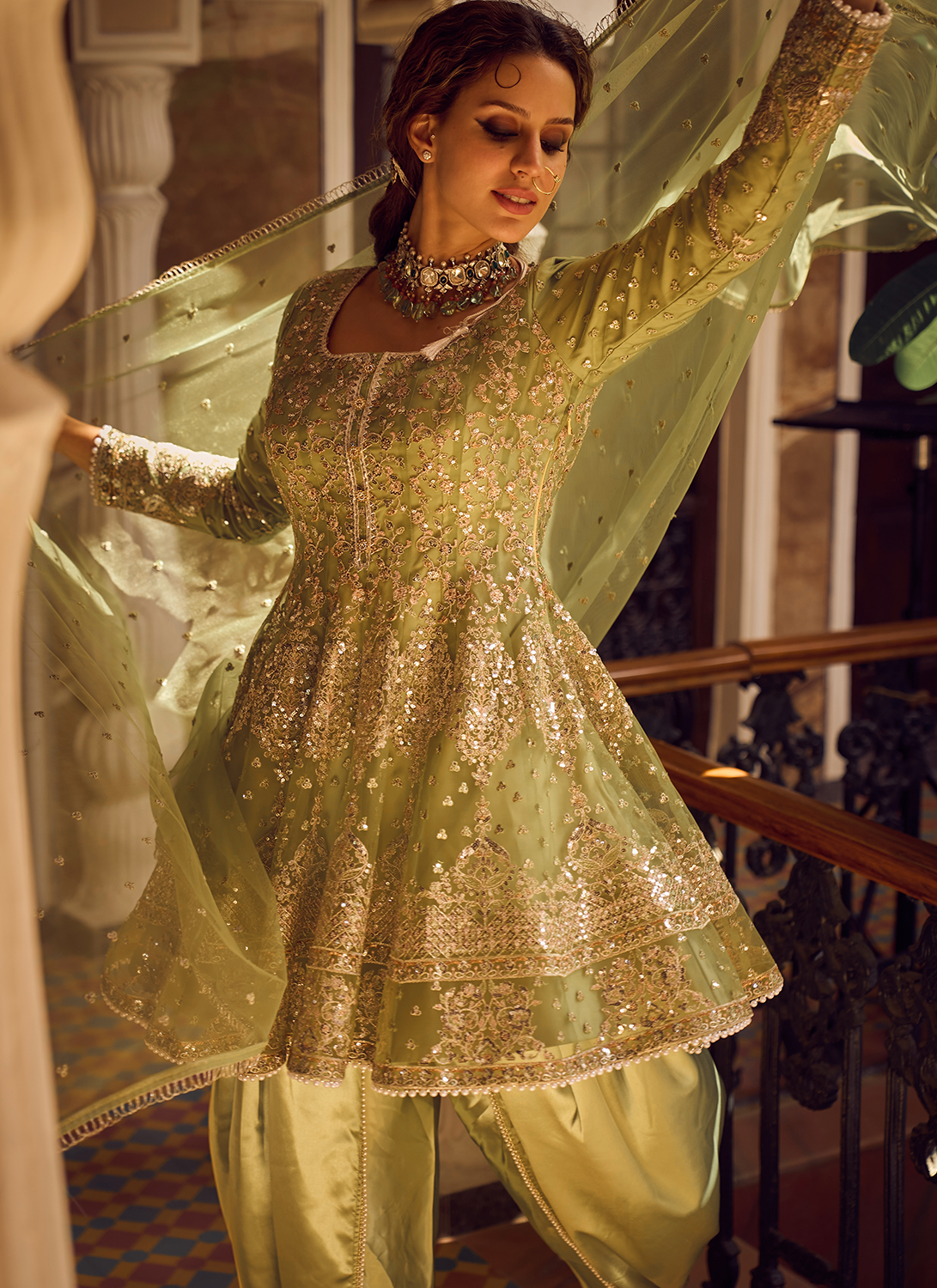 Light Green Peplum Style Punjabi Suit